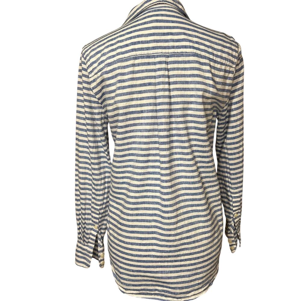 J. Crew Factory Blue & White Striped Linen/Cotton‎ Blend Button Down Shirt sz SM - Picture 2 of 4